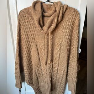 Kaisely Anthropologie Camel Cowl Neck Tunic Sweater Acrylic and Wool